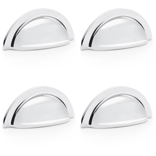 4 PACK Ridged Cup Handle Polished Chrome 76mm Centres Solid Brass Drawer Pull