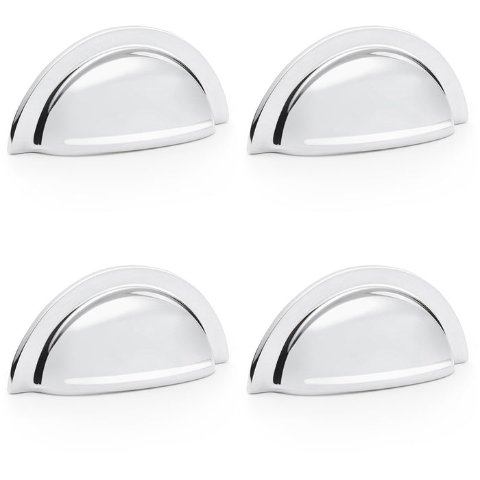4 PACK Ridged Cup Handle Polished Chrome 76mm Centres Solid Brass Drawer Pull