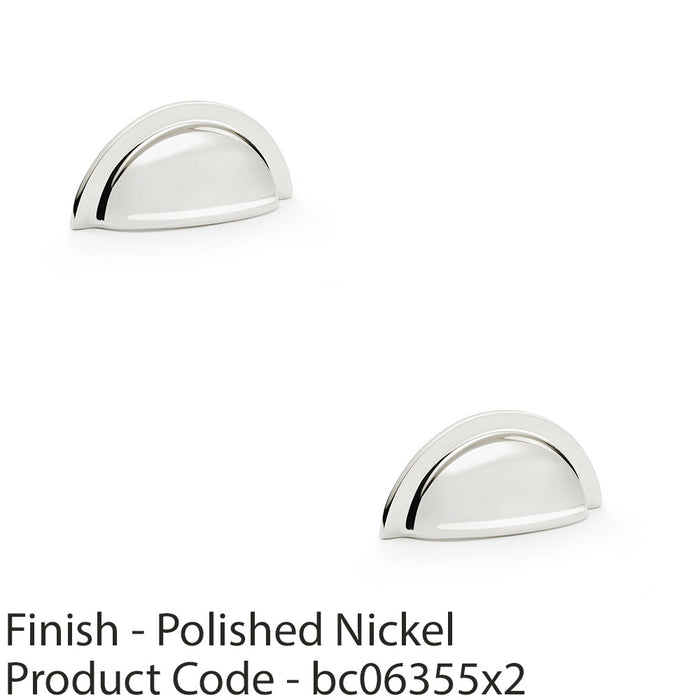 2 PACK Ridged Cup Handle Polished Nickel 76mm Centres Solid Brass Drawer Pull 1