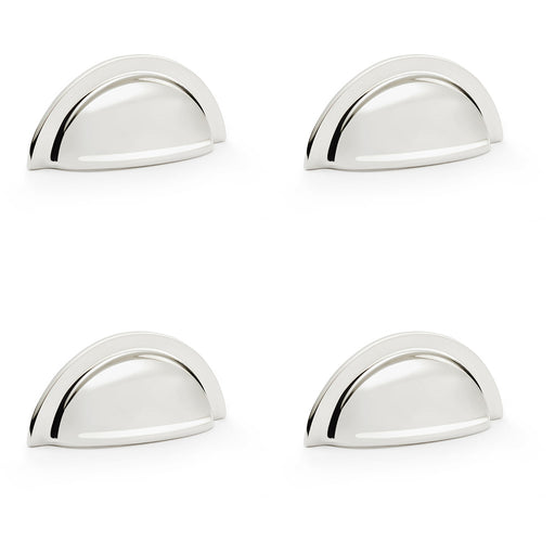 4 PACK Ridged Cup Handle Polished Nickel 76mm Centres Solid Brass Drawer Pull