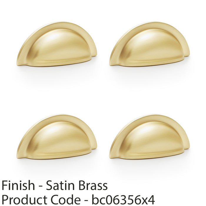 4 PACK Ridged Cup Handle Satin Brass 76mm Centres Solid Brass Shaker Drawer Pull 1