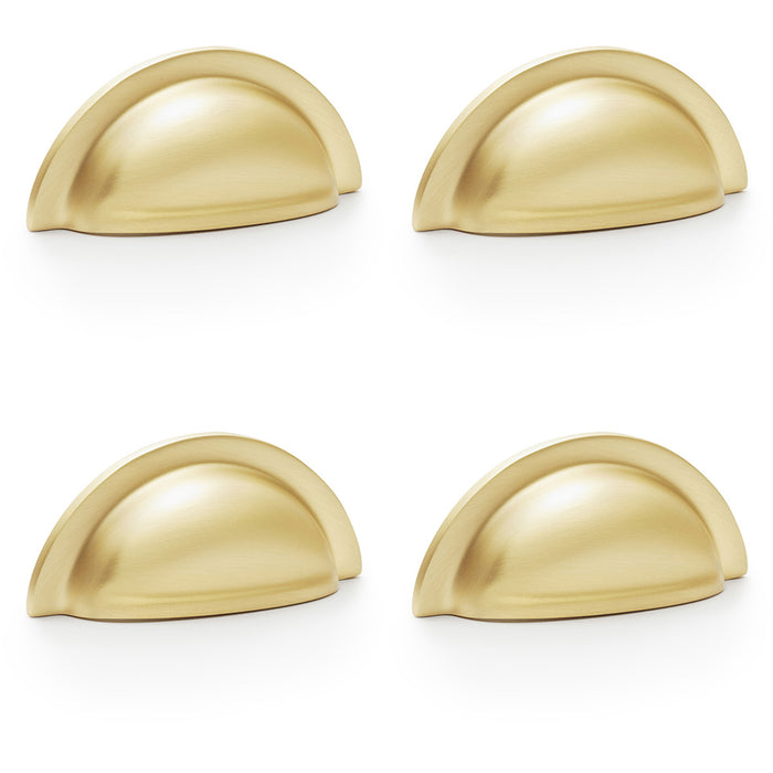 4 PACK Ridged Cup Handle Satin Brass 76mm Centres Solid Brass Shaker Drawer Pull