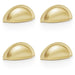 4 PACK Ridged Cup Handle Satin Brass 76mm Centres Solid Brass Shaker Drawer Pull