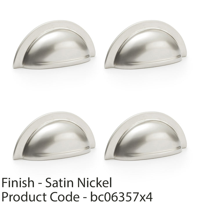4 PACK Ridged Cup Handle Satin Nickel 76mm Centres Solid Brass Drawer Pull 1