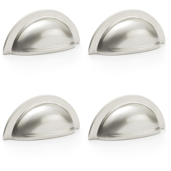 4 PACK Ridged Cup Handle Satin Nickel 76mm Centres Solid Brass Drawer Pull