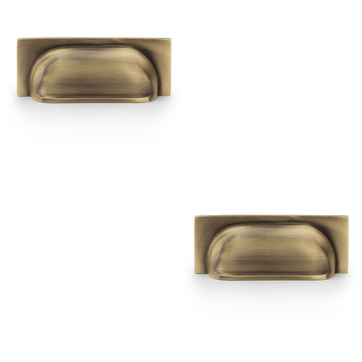 2 PACK Backplate Cup Handle Antique Brass 96mm Centres Solid Brass Drawer Pull