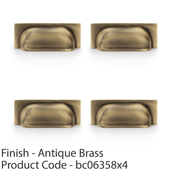 4 PACK Backplate Cup Handle Antique Brass 96mm Centres Solid Brass Drawer Pull 1