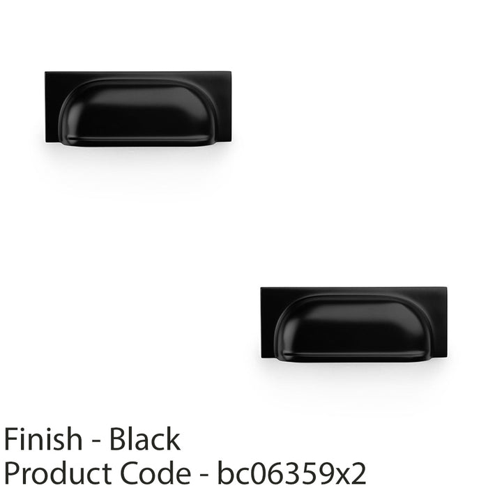 2 PACK Backplate Cup Handle Matt Black 96mm Centres Solid Brass Drawer Pull 1