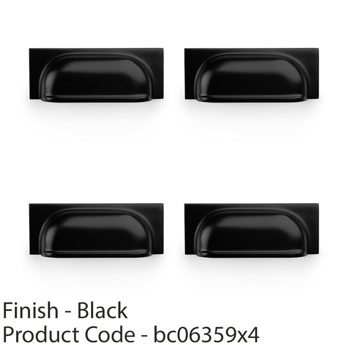 4 PACK Backplate Cup Handle Matt Black 96mm Centres Solid Brass Drawer Pull 1