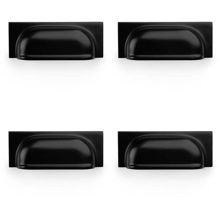 4 PACK Backplate Cup Handle Matt Black 96mm Centres Solid Brass Drawer Pull