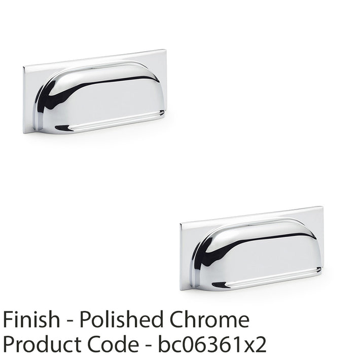 2 PACK Backplate Cup Handle Polished Chrome 96mm Solid Brass Shaker Drawer Pull 1