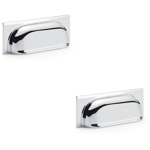 2 PACK Backplate Cup Handle Polished Chrome 96mm Solid Brass Shaker Drawer Pull