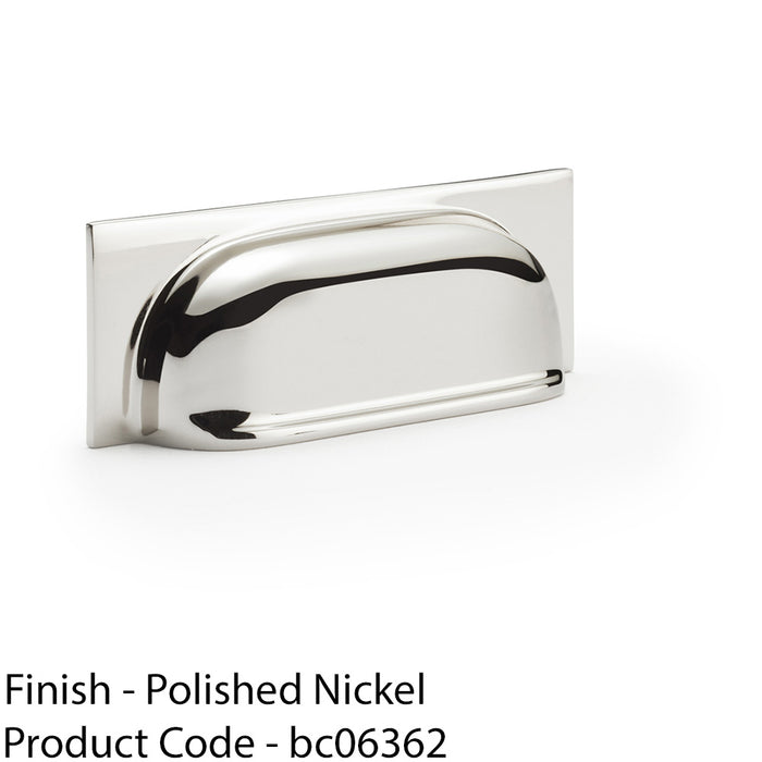 Backplate Cup Handle Polished Nickel 96mm Centres Solid Brass Shaker Drawer Pull 1