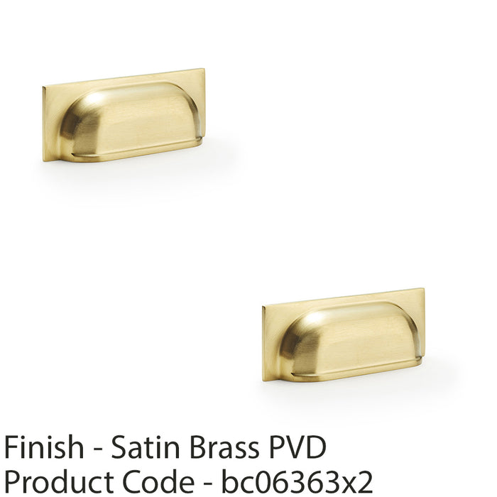 2 PACK Backplate Cup Handle Satin Brass 96mm Centres Solid Brass Drawer Pull 1