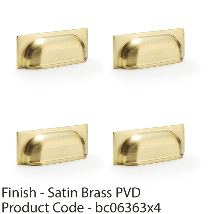 4 PACK Backplate Cup Handle Satin Brass 96mm Centres Solid Brass Drawer Pull 1