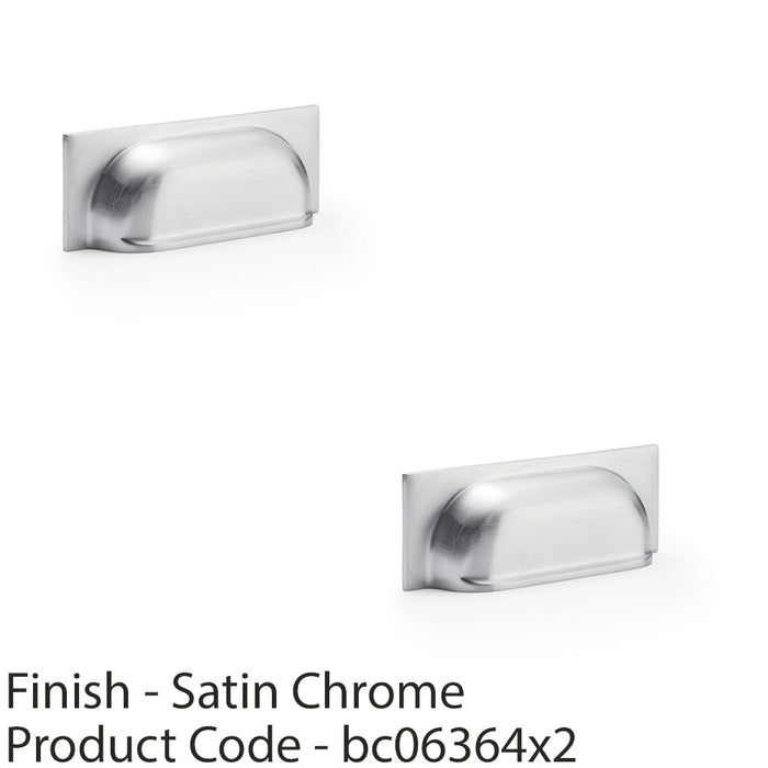 2 PACK Backplate Cup Handle Satin Chrome 96mm Centres Solid Brass Drawer Pull 1