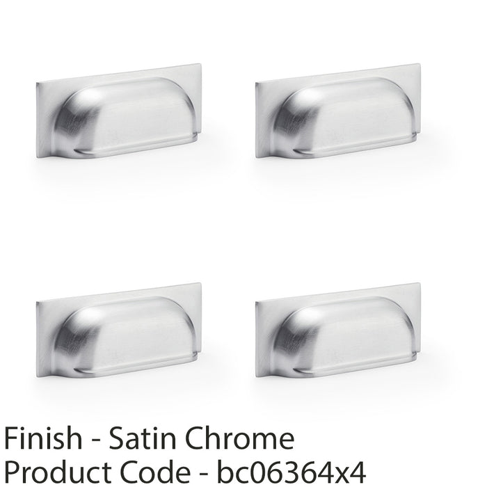 4 PACK Backplate Cup Handle Satin Chrome 96mm Centres Solid Brass Drawer Pull 1