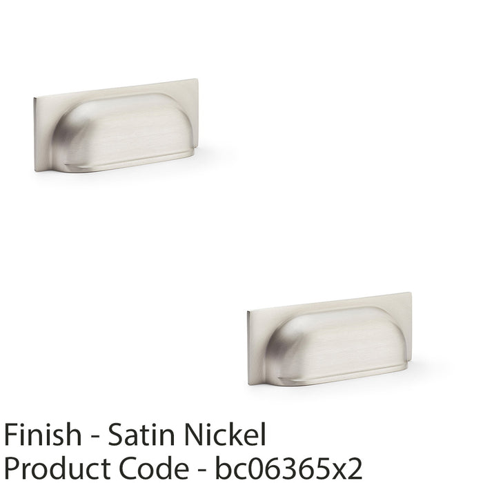 2 PACK Backplate Cup Handle Satin Nickel 96mm Centres Solid Brass Drawer Pull 1