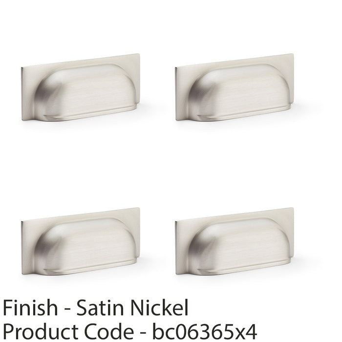 4 PACK Backplate Cup Handle Satin Nickel 96mm Centres Solid Brass Drawer Pull 1