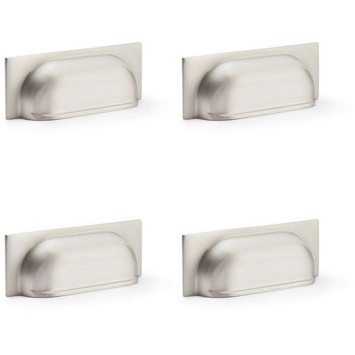4 PACK Backplate Cup Handle Satin Nickel 96mm Centres Solid Brass Drawer Pull