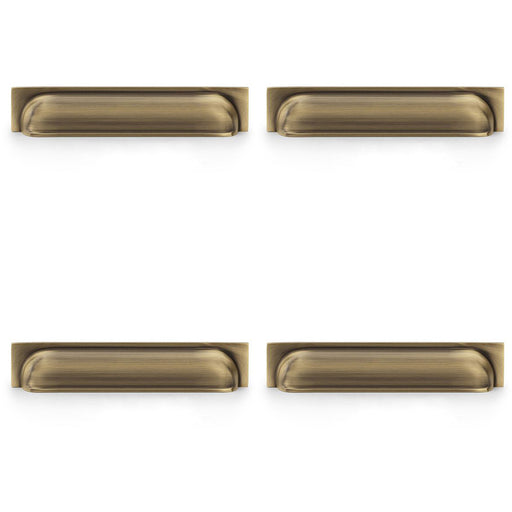4 PACK Backplate Cup Handle Antique Brass 203mm Centres Solid Brass Drawer Pull