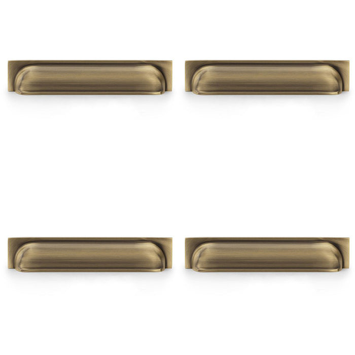 4 PACK Backplate Cup Handle Antique Brass 203mm Centres Solid Brass Drawer Pull