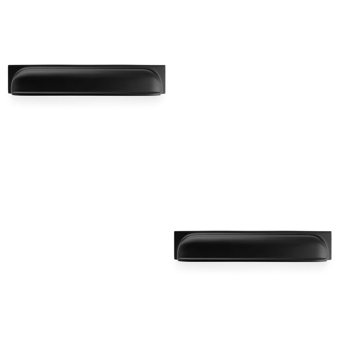2 PACK Backplate Cup Handle Matt Black 203mm Centres Solid Brass Drawer Pull