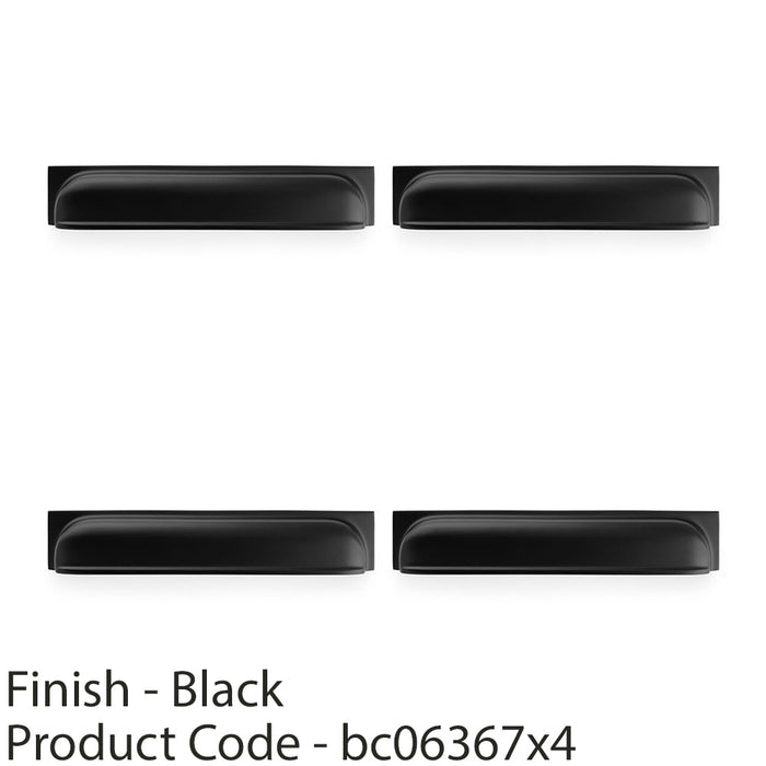 4 PACK Backplate Cup Handle Matt Black 203mm Centres Solid Brass Drawer Pull 1