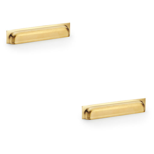 2 PACK Backplate Cup Handle Satin Brass 203mm Centres Solid Brass Drawer Pull