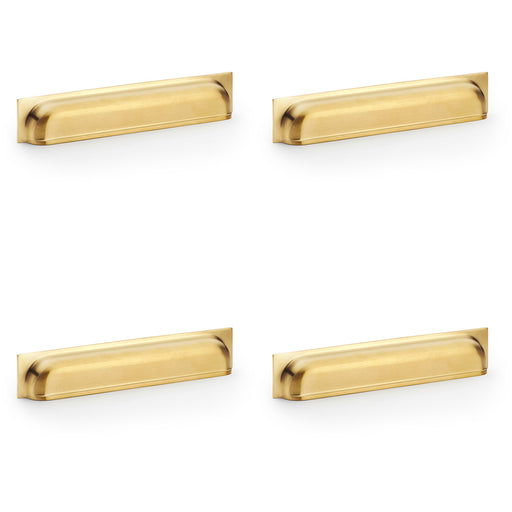 4 PACK Backplate Cup Handle Satin Brass 203mm Centres Solid Brass Drawer Pull
