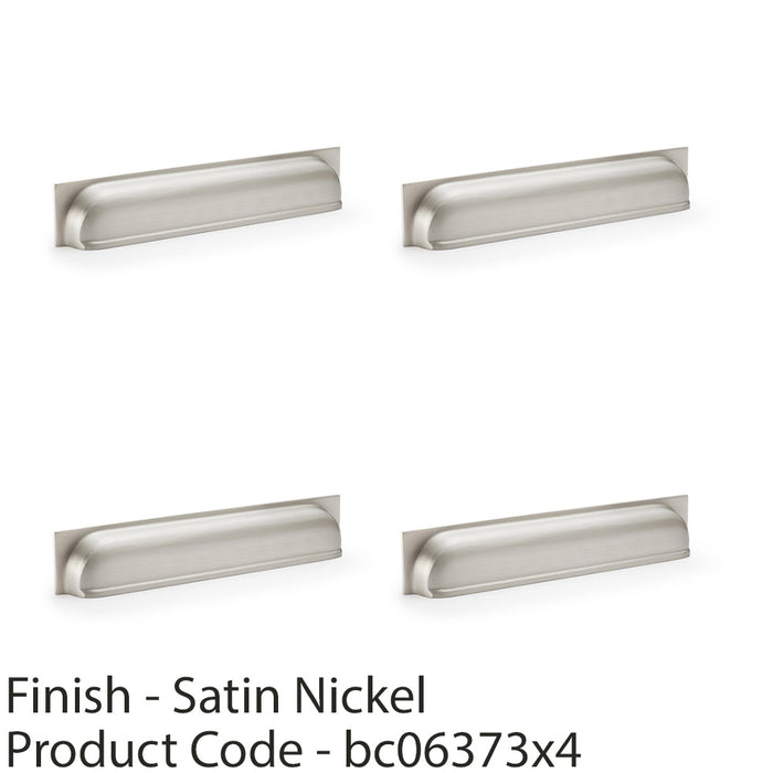 4 PACK Backplate Cup Handle Satin Nickel 203mm Centres Solid Brass Drawer Pull 1