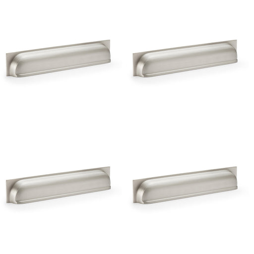 4 PACK Backplate Cup Handle Satin Nickel 203mm Centres Solid Brass Drawer Pull