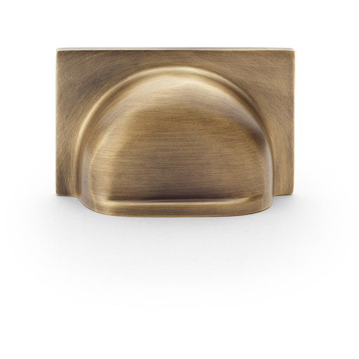 Backplate Cup Handle - Antique Brass 40mm Centres Solid Brass Shaker Drawer Pull