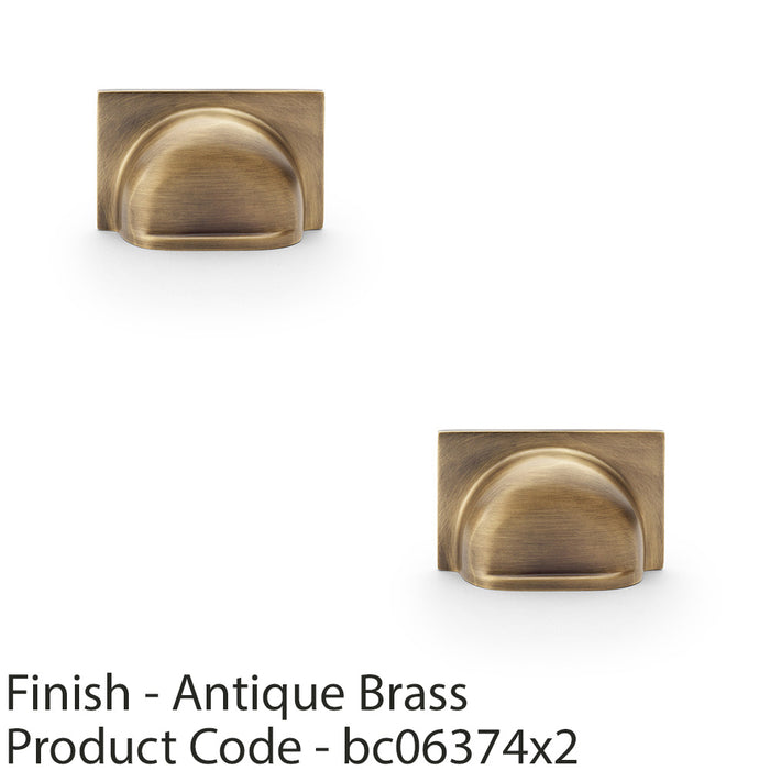 2 PACK Backplate Cup Handle Antique Brass 40mm Centres Solid Brass Drawer Pull 1
