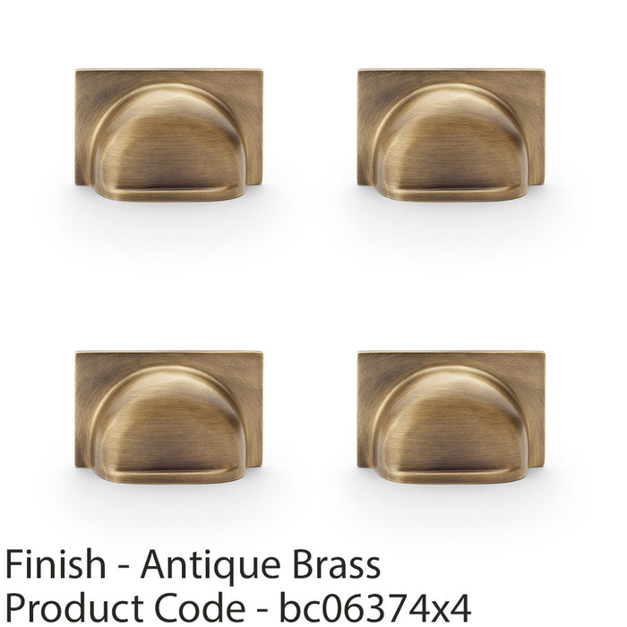 4 PACK Backplate Cup Handle Antique Brass 40mm Centres Solid Brass Drawer Pull 1