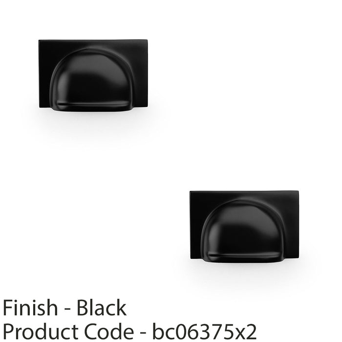 2 PACK Backplate Cup Handle Matt Black 40mm Centres Solid Brass Drawer Pull 1