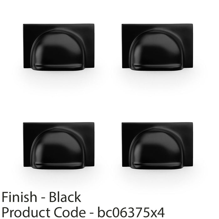 4 PACK Backplate Cup Handle Matt Black 40mm Centres Solid Brass Drawer Pull 1