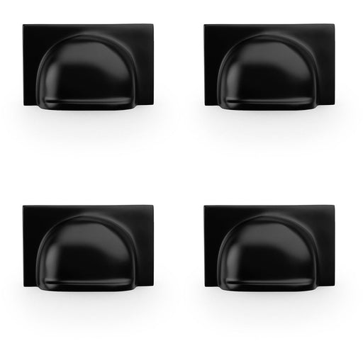4 PACK Backplate Cup Handle Matt Black 40mm Centres Solid Brass Drawer Pull