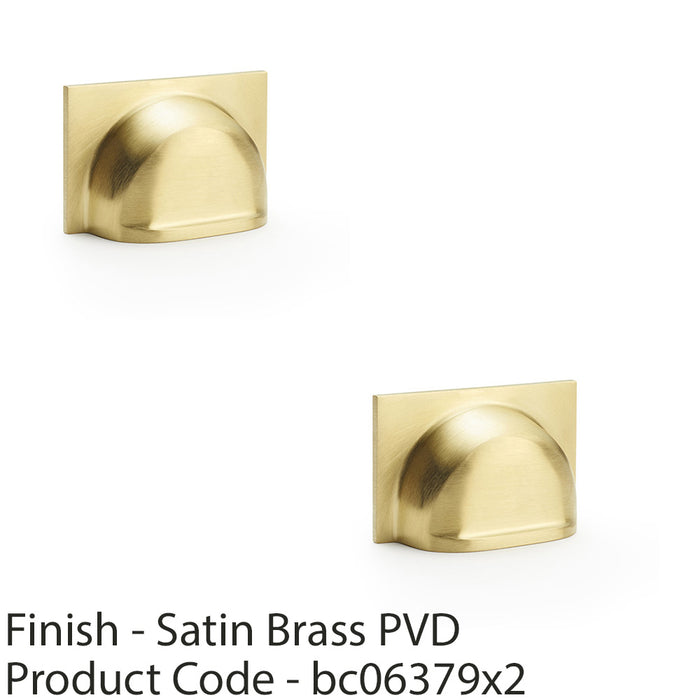2 PACK Backplate Cup Handle Satin Brass 40mm Centres Solid Brass Drawer Pull 1