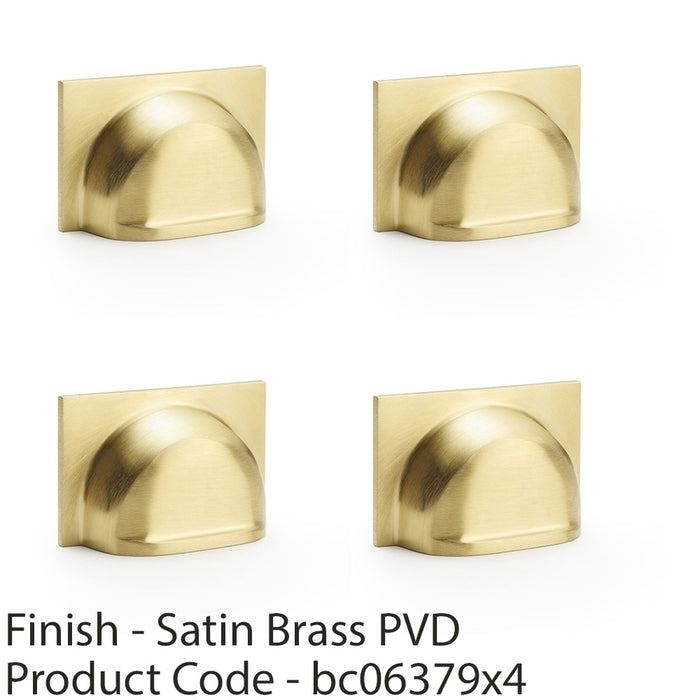 4 PACK Backplate Cup Handle Satin Brass 40mm Centres Solid Brass Drawer Pull 1