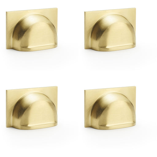 4 PACK Backplate Cup Handle Satin Brass 40mm Centres Solid Brass Drawer Pull