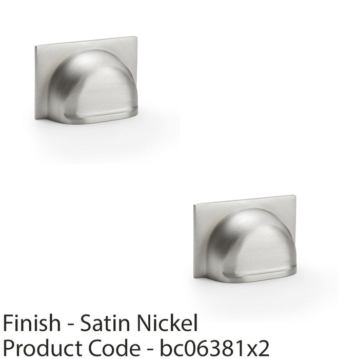 2 PACK Backplate Cup Handle Satin Nickel 40mm Centres Solid Brass Drawer Pull 1