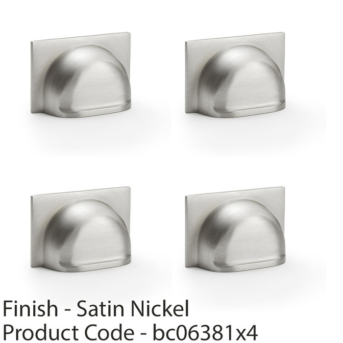 4 PACK Backplate Cup Handle Satin Nickel 40mm Centres Solid Brass Drawer Pull 1