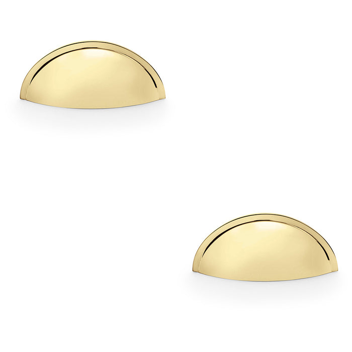 2 PACK Rear Fixing Cup Handle Polished Brass 57mm Centres Solid Brass Unit Pull