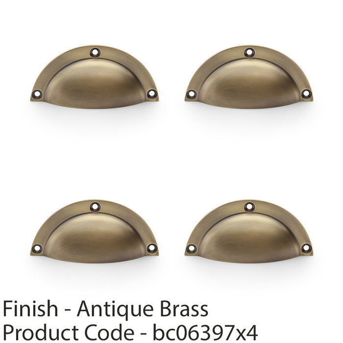 4 PACK Half Moon Cup Handle Antique Brass 86mm Centres Solid Brass Drawer Pull 1