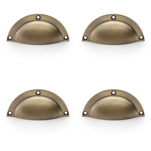 4 PACK Half Moon Cup Handle Antique Brass 86mm Centres Solid Brass Drawer Pull