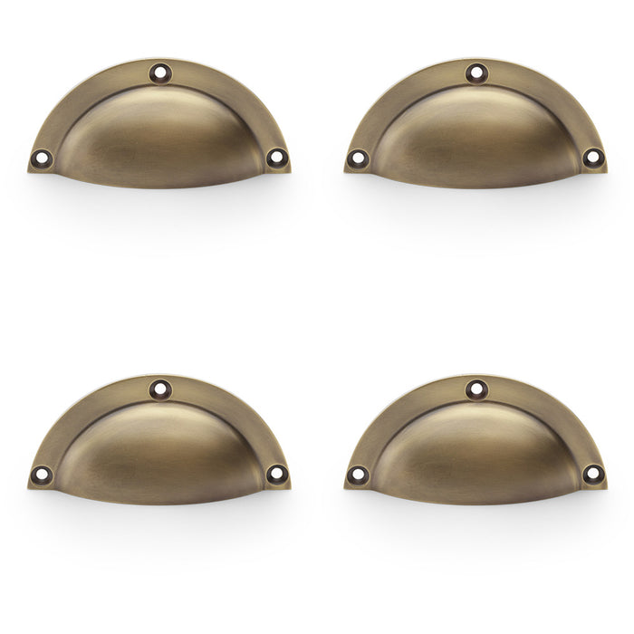 4 PACK Half Moon Cup Handle Antique Brass 86mm Centres Solid Brass Drawer Pull