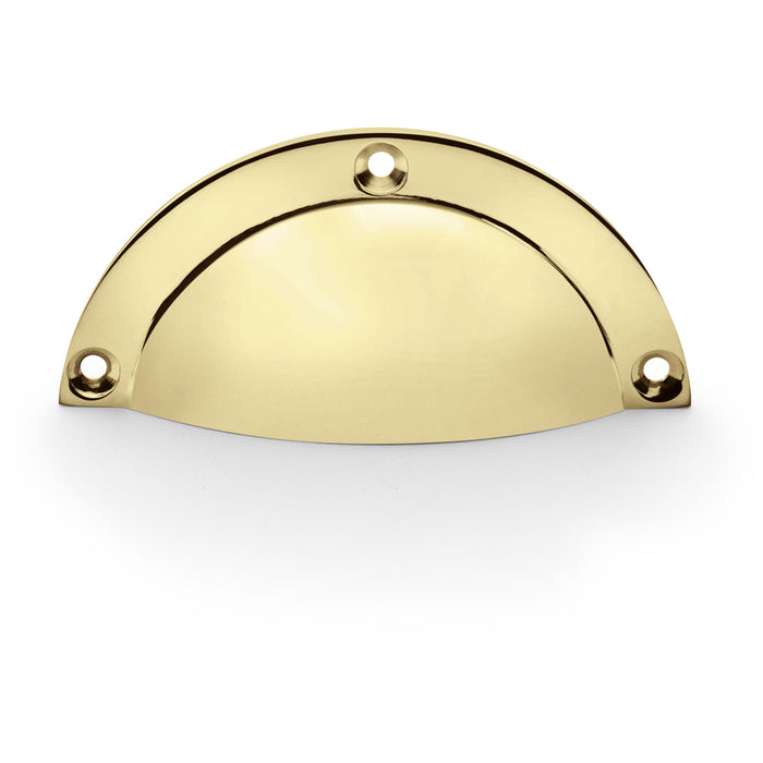 Half Moon Cup Handle Polished Brass 86mm Centres Solid Brass Shaker Drawer Pull