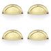 4 PACK Half Moon Cup Handle Polished Brass 86mm Centres Solid Brass Drawer Pull