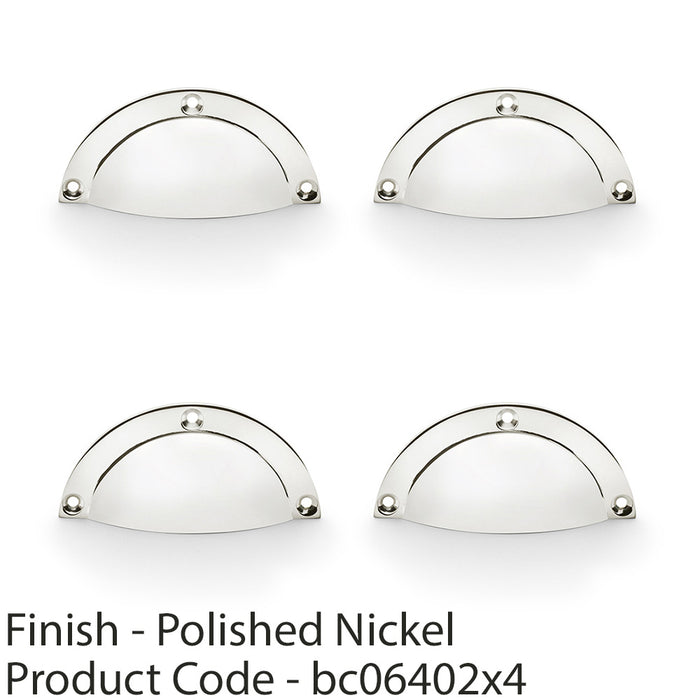 4 PACK Half Moon Cup Handle Polished Nickel 86mm Centres Solid Brass Shaker Pull 1